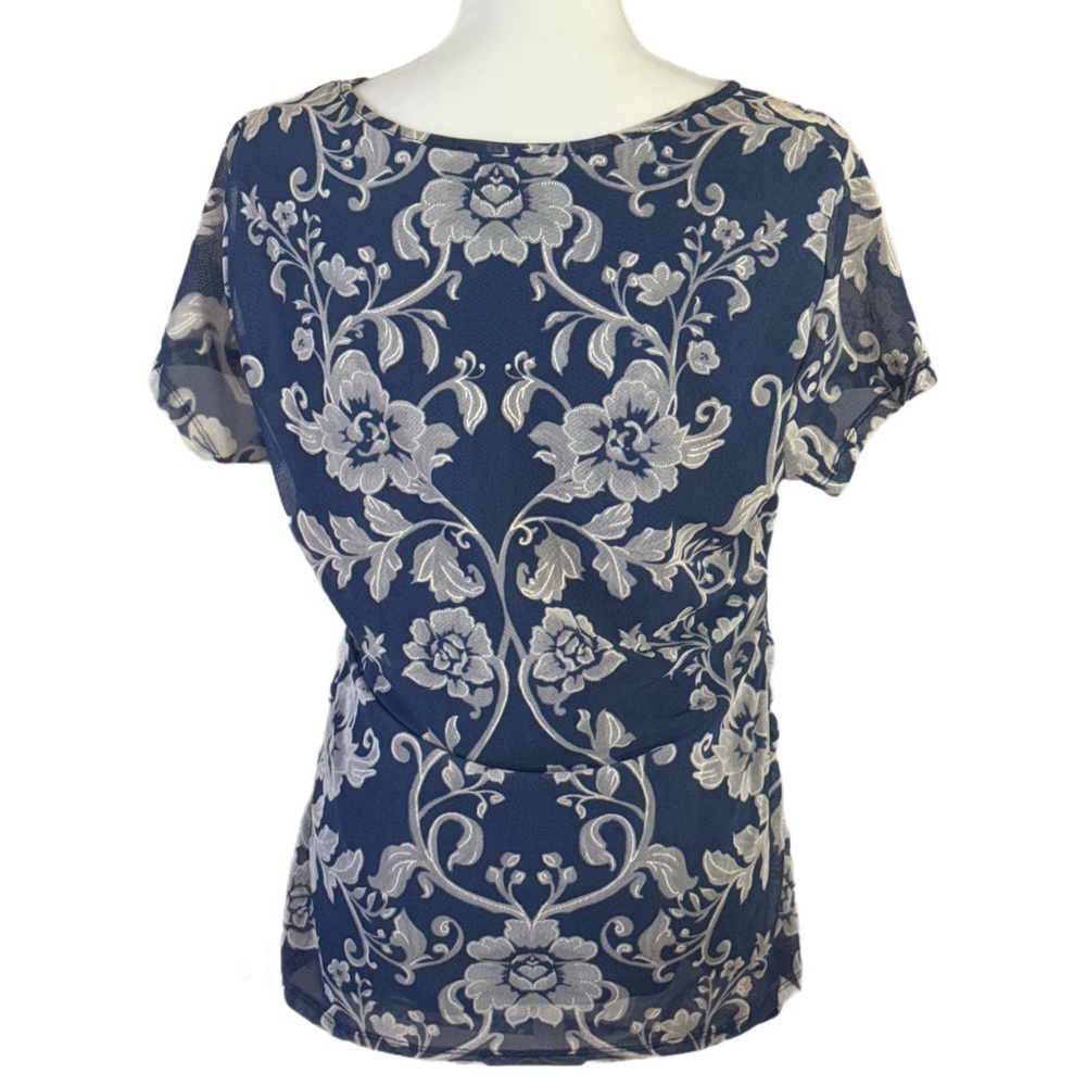INC Floral Print Navy and Beige Top Size L - Picture 3 of 6